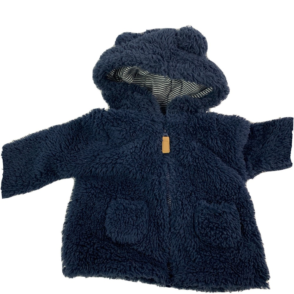 3 Months Carters Navy Blue Plush Fuzzy Hoodie Full Zip with Ears Baby Infant